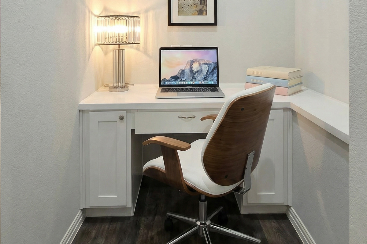 Interior nook with balanced window view after enhancement