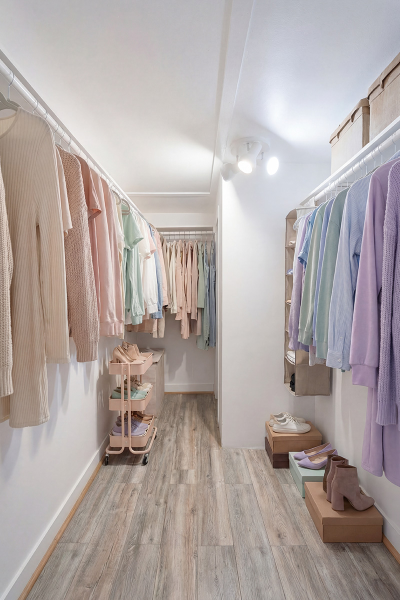 Closet area after virtual staging and organization